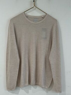 Stitch Note Light Beige Crewneck Sweater lightweight knit sweater wool 100 % XL